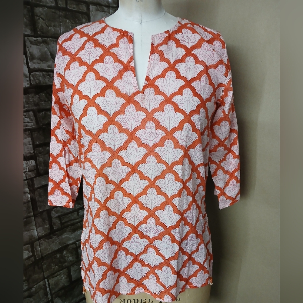 Roberta Roller Rabbit Orange and White Blouse